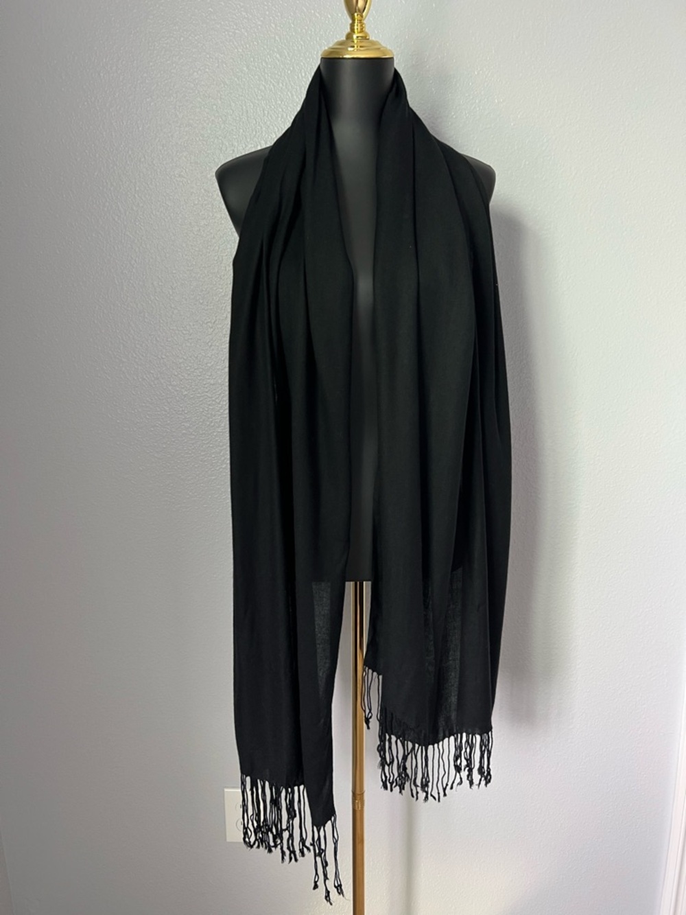 Jones New York Black Fringe Wrap Scarf